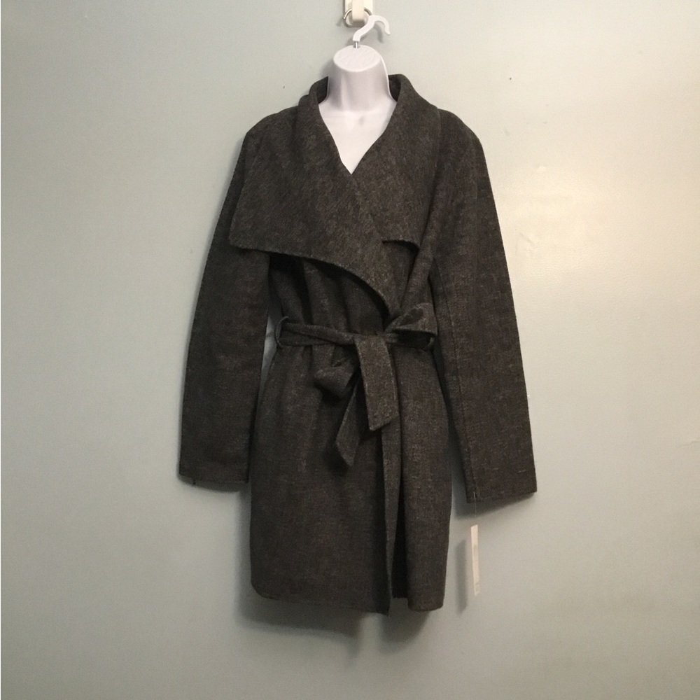 TAHARI Gray Open Front Belted Coat - Picture 6 of 14